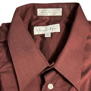 Vintage Christian Dior Burgundy Dress Shirt MENS 17 34/35